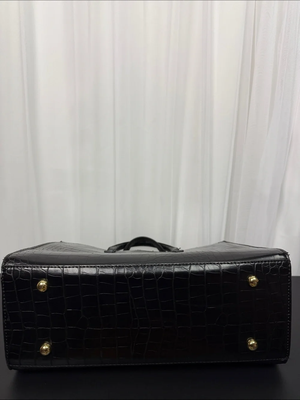 Classic Black  Faux Croc-Embossed Tote Bag - Women
